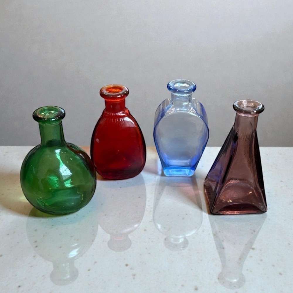 Gardener’s Eden Colorful Bud Glass Vase Set 4”H Made in Italy Set of 4